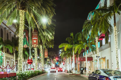 Rodeo Drive in Beverly Hills at night.